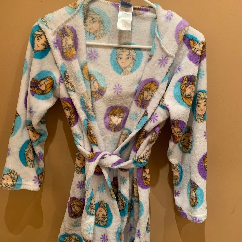 Disney Frozen Elsa Girls Bath Robe Bathrobe Size 8 Medium Fleece Cover Up